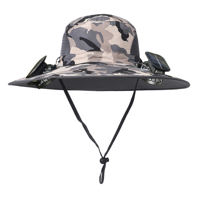 Solar Powered Cooling Fan Fishing Hat with Wide Brim