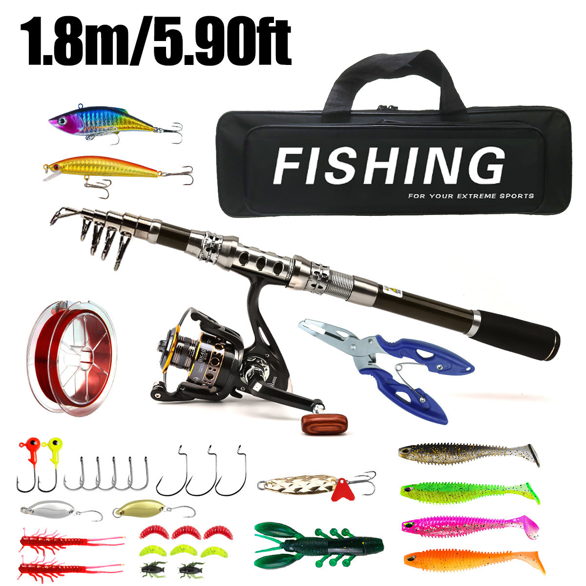 Carbon Fiber Telescopic Collapsible Extendable Fishing Rod for Saltwater and Freshwater,