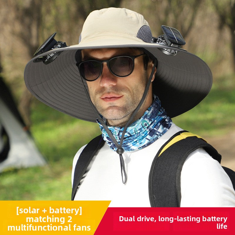 Solar Powered Cooling Fan Fishing Hat with Wide Brim