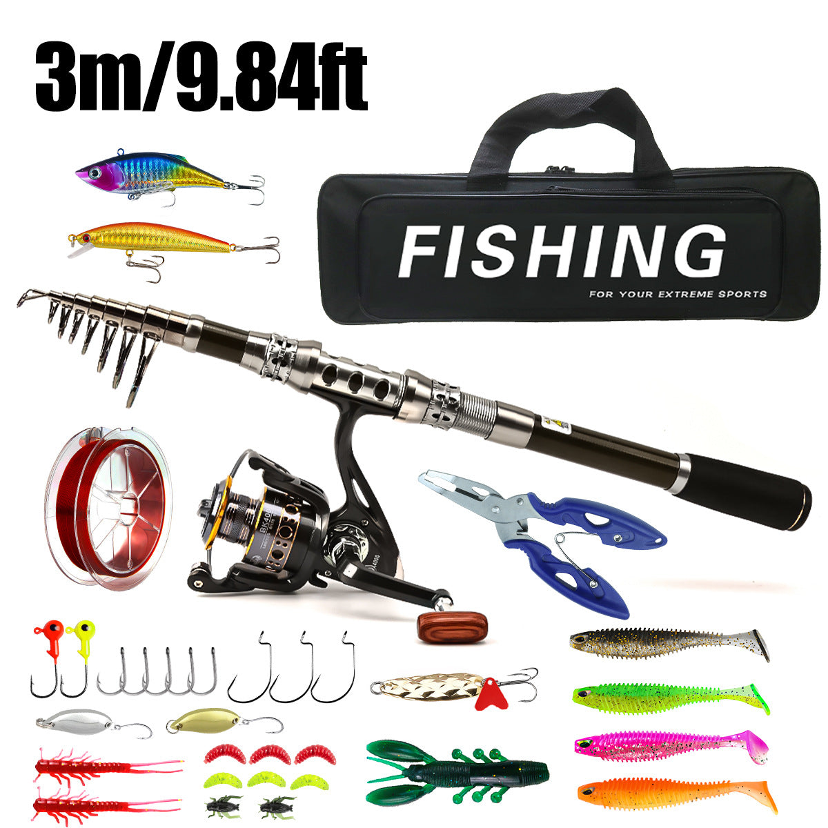 Carbon Fiber Telescopic Collapsible Extendable Fishing Rod for Saltwater and Freshwater,