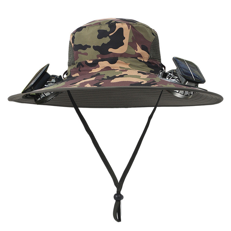 Solar Powered Cooling Fan Fishing Hat with Wide Brim