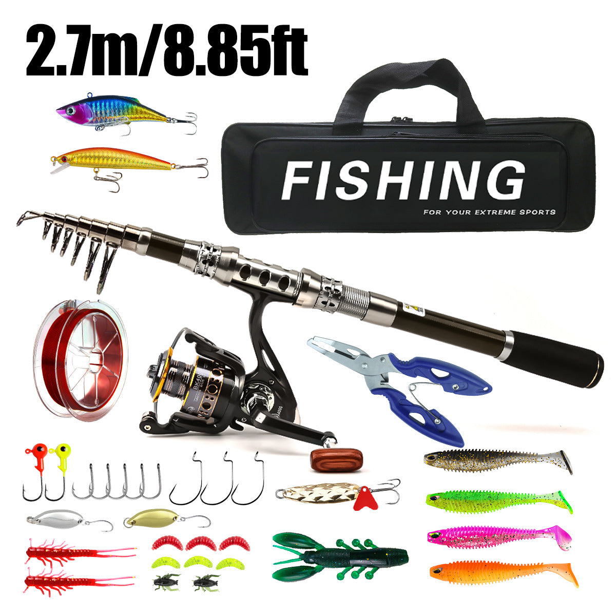 Carbon Fiber Telescopic Collapsible Extendable Fishing Rod for Saltwater and Freshwater,