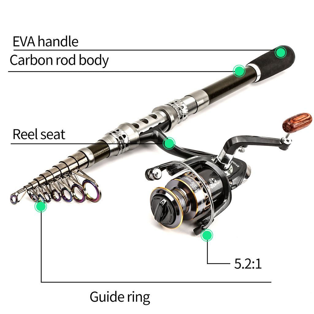 Carbon Fiber Telescopic Collapsible Extendable Fishing Rod for Saltwater and Freshwater,