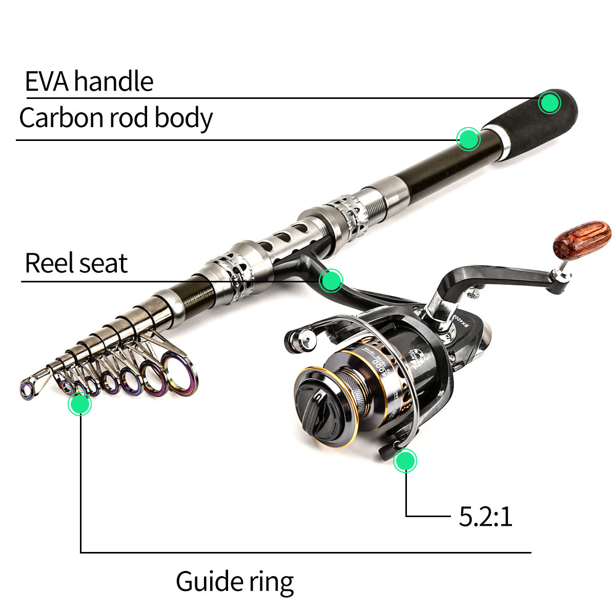 Carbon Fiber Telescopic Collapsible Extendable Fishing Rod for Saltwater and Freshwater,