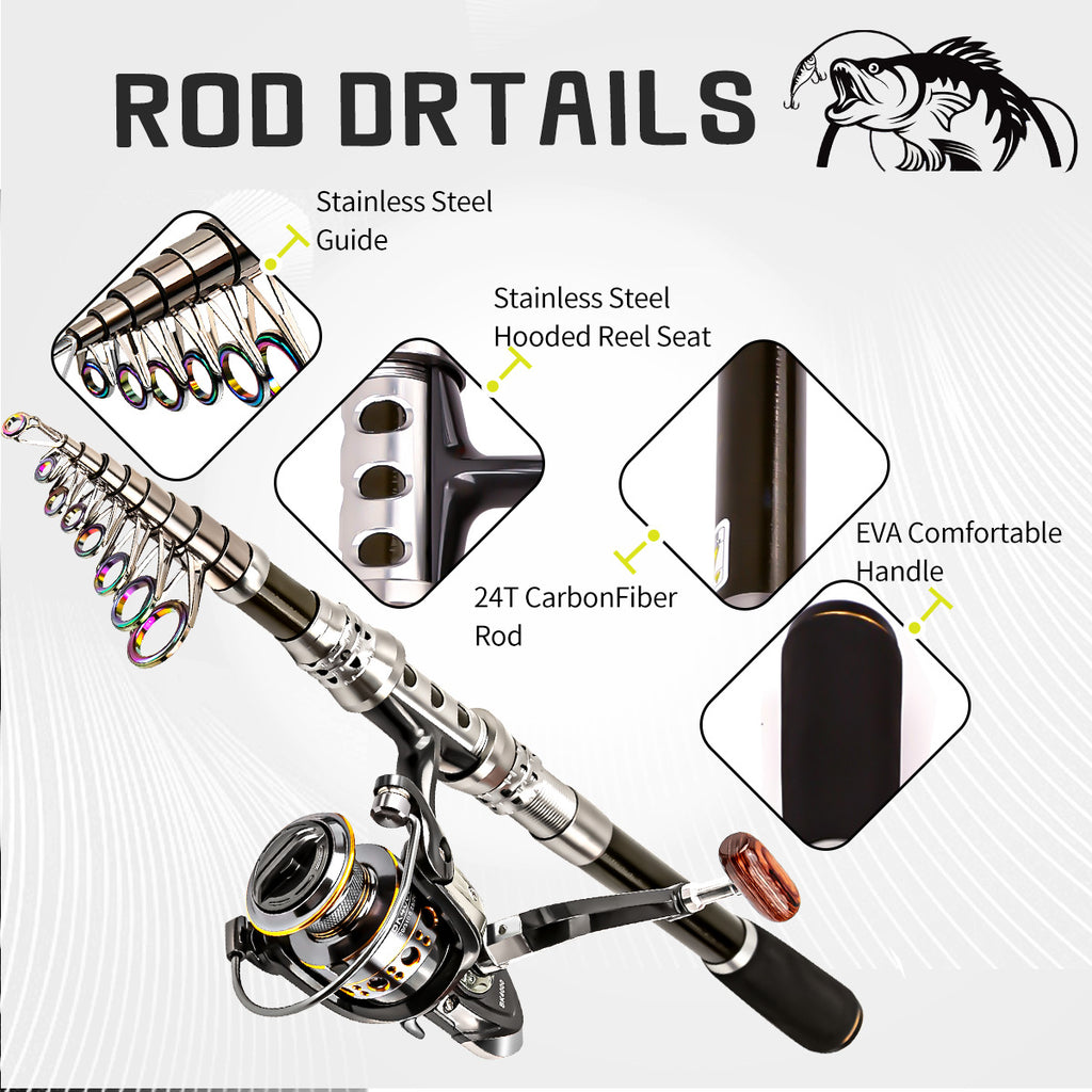 Carbon Fiber Telescopic Collapsible Extendable Fishing Rod for Saltwater and Freshwater,