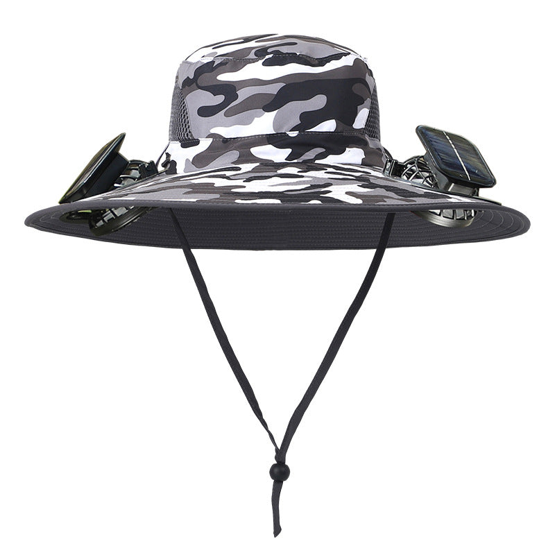Solar Powered Cooling Fan Fishing Hat with Wide Brim