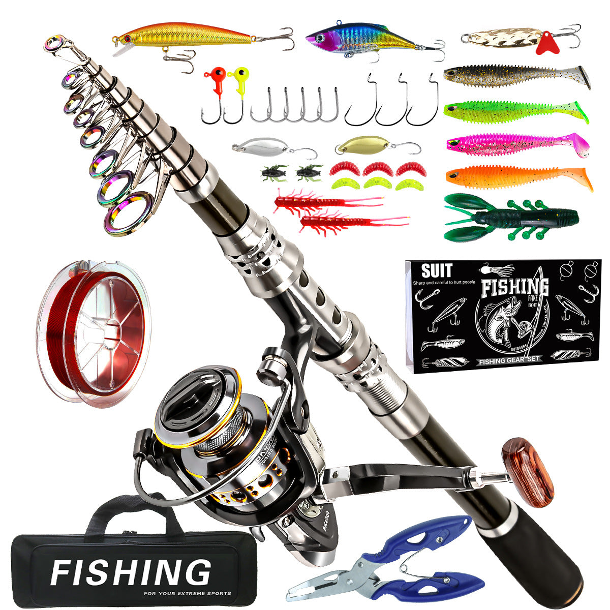 Carbon Fiber Telescopic Collapsible Extendable Fishing Rod for Saltwater and Freshwater,