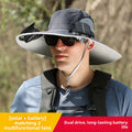Solar Powered Cooling Fan Fishing Hat with Wide Brim
