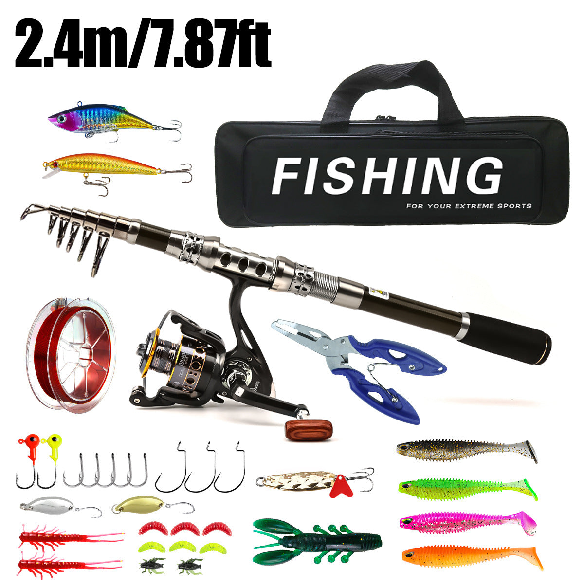 Carbon Fiber Telescopic Collapsible Extendable Fishing Rod for Saltwater and Freshwater,
