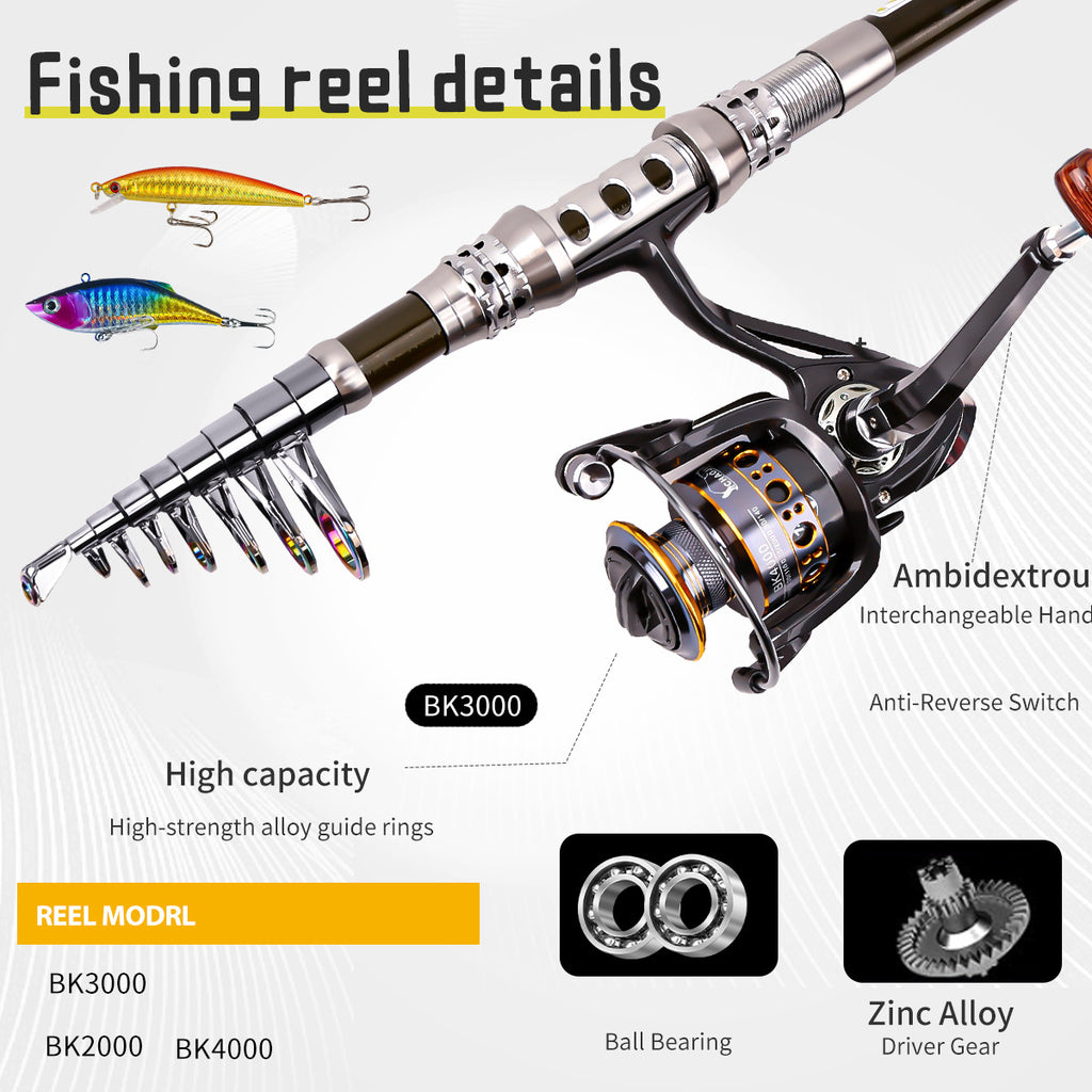 Carbon Fiber Telescopic Collapsible Extendable Fishing Rod for Saltwater and Freshwater,