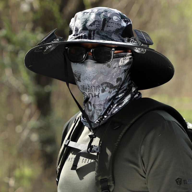 Solar Powered Cooling Fan Fishing Hat with Wide Brim